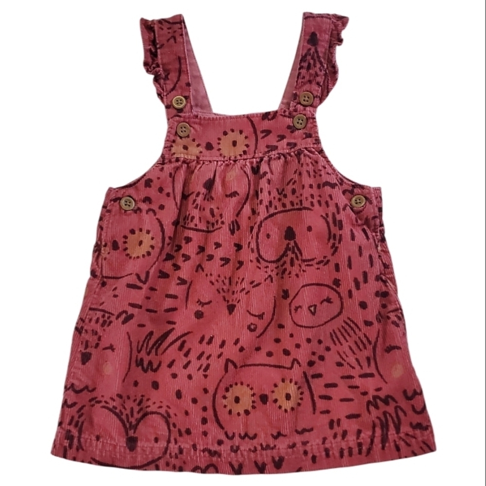 K1284 * Carter's Girls Owl Print Corduroy Jumper Overall Pink Red Size 9M